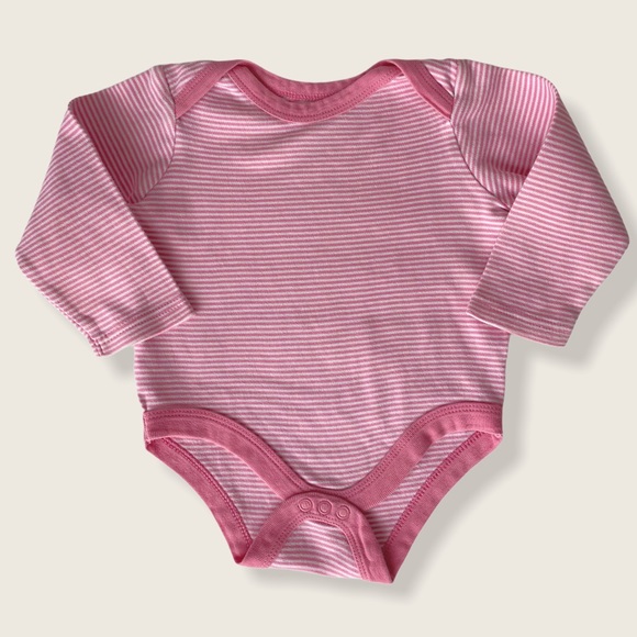 Joe Fresh Baby 12-18M Long Sleeve Pink & White Striped Onesie Bodysuit - Picture 1 of 3